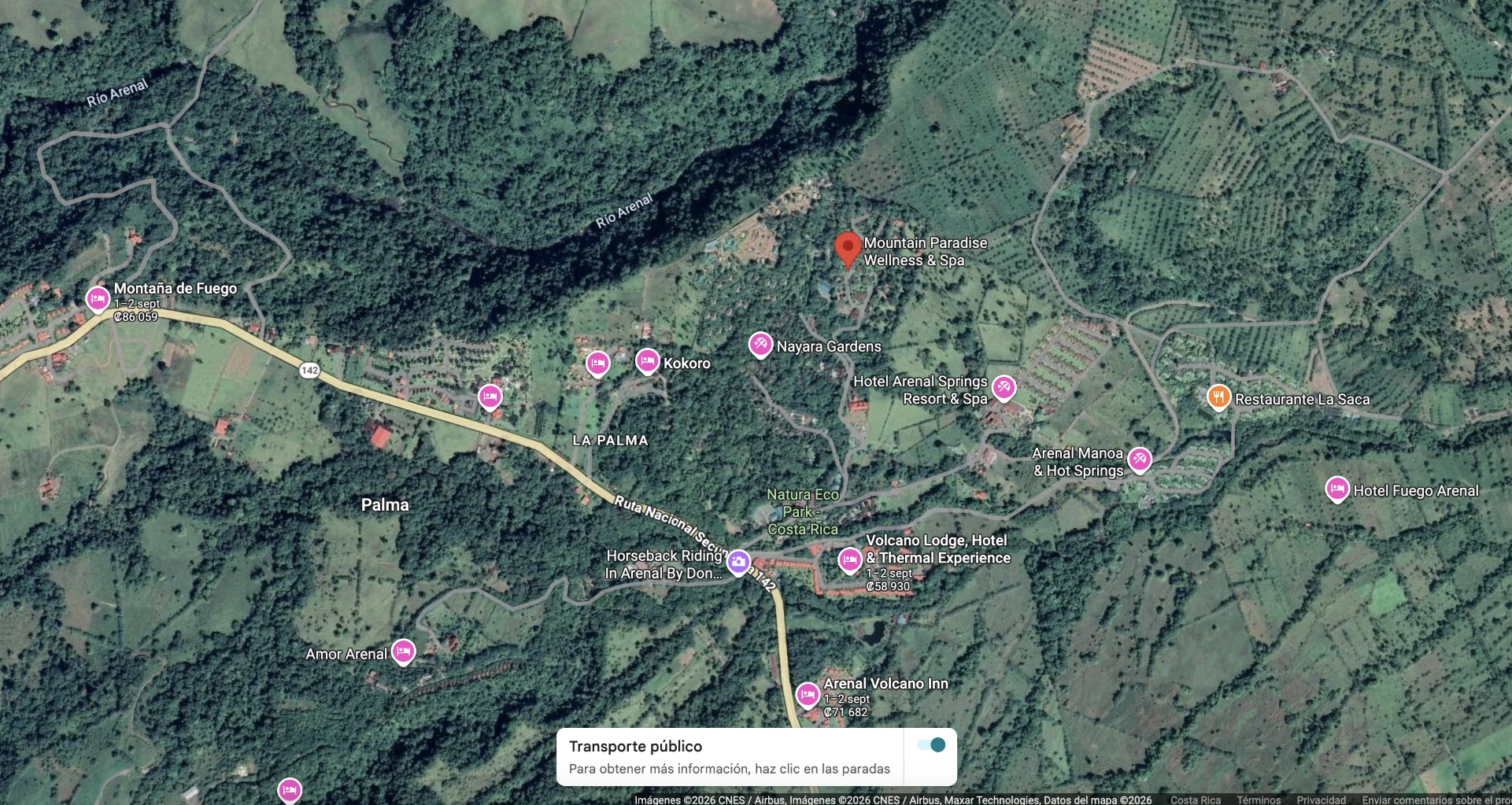 Mapa de la región de Arenal y La Fortuna