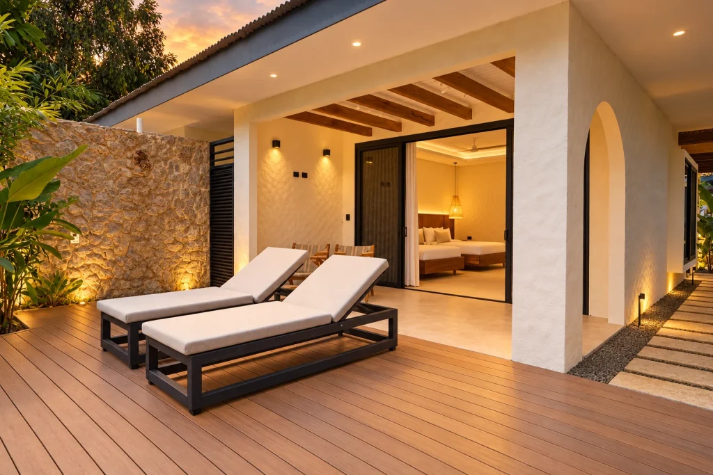 Terrace with loungers beside the bedroom